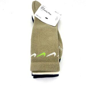 Men's Nike Everyday Plus Cushioned 3-Pack Crew Socks (8-12) Olive White Gray